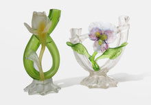 Load image into Gallery viewer, Set of Two Glass Floral Candle Holders
